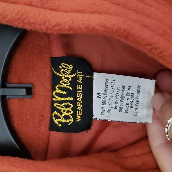 Bob Mackie orange fleece jacket, embroidery, wearable art, artisan women size M - Picture 4 of 9